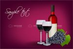 Wine Bottle, Wine Glasses and Bunch of Grapes with Sample Text